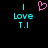 Pixelated cyan text 'I Love T.I' on black background with a pink heart symbol above the word 'Love'.