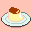 Four pixel-art frames of a dessert on a plate with varying caramel topping positions and white sauce drips, arranged in a 2x2 contact sheet against a pink background.