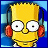 Pixelated yellow cartoon character with spiky hair, red headphones, and white eyes with black pupils, set against a blue striped background with 'BART' text.