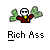 Pixelated character with white skull face, black sunglasses, red jacket over yellow shirt, holding green leafy objects on both sides against gray background.