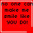 Red background with black pixelated text reading 'no one can make me smile like you do!' in four , each with a white border; one has a white heart symbol, another a white starburst symbol