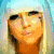 six pixelated images featuring a person with long blonde hair, some showing text overlays and different poses
