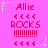 Pixelated pink background with repeated 'Allie ROCKS' text and star motifs in red and white.