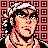 Pixelated 48x48 static icon of a character with dark hair and light skin, set against a red background with black-and-white square patterns.