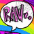 Pixelated speech bubble icon with stylized text inside, set against a rainbow gradient background.