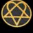 Circular icon with golden grid overlay on dark segmented background, pixelated appearance.