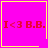 Four identical pink squares with yellow borders display red text "I<3 B.B."; two include small symbols in corners.