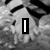 Black-and-white pixelated image with text elements 'I', 'Like', and 'Him' overlaid on a blurred background of a person in a striped shirt.