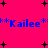 Bright pink background with scattered black plus signs and blue text reading "Kailee" flanked by asterisks.