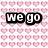 Six- with text overlays: 'we go', 'together', 'like', 'milk', 'and', 'cookies' on varied backgrounds including hearts, blue gradient, swirls, and cookies