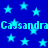 Blue background with light blue stars and repeated text 'Cassandra' in pixelated font.