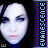A 48x48 pixel animated contact sheet showing six frames of a cartoon-style face with blue eyes and pink lips, vertically aligned next to the word "EVANESCENCE" in blocky text on a dark background.