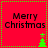 Red square icon with green dotted border displaying "Merry Christmas" text and a green Christmas tree that alternates between two positions.