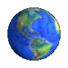 A rotating globe animation showing Earth's continents in blue, green, and brown hues