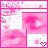 Pixelated pink and white animation featuring lips, hearts, and abstract shapes with changing heart symbols.