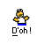A static contact sheet of two identical pixel art buddy icons featuring a yellow cartoon character with arms outstretched, wearing a white shirt and blue pants, above the text "D'oh!" on a gray background, next to red and black promotional text for "badassbuddy.com".