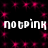Pixelated text 'notpink notpink' repeated twice on a black background with scattered pink star-like shapes.