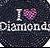 Pixelated icon with dark background, white text "I" and "Diamond", purple heart symbol replacing the word "love".