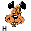 Animated cartoon dog head with black ears, orange fur, and red tongue showing teeth in varying expressions