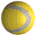Yellow spherical object with gray curved stripe rotating through four phases against light gray background