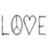 Static grayscale icon spelling 'LOVE' with 'O' as a peace symbol and 'V' as a heart shape, rendered in pixelated style.