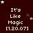 Dark red background with repeated text "It's Like Magic [1.20.07]" in light yellow, scattered white and dark gray stars.