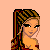 Pixel art contact sheet showing three frames of a red-clad female character with braided hair and text reading "Treat Me Like an ANGEL and i'll b your Lil DEVIL" on a red banner over a peach background.
