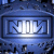 A split-frame contact sheet showing a blue metallic Nine Inch Nails logo on the left and green pixelated text "Original Icons .com" on the right against a dark background.