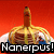 Pixelated image of a golden trophy with red accents on a white plate against a gradient red background, labeled 'Nanerpus!' in bold black-and-white text.