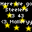 Static image with black background, yellow stars, and repeated white text phrases including 'Here We go', 'Steelers', '43', and 'Malloryy' with heart symbols.