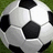 Pixelated soccer ball on grass background with blue and gray containing text