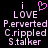 Pixelated text and symbols on black background with pink heart symbol above 'i LOVE' in left , repeated right without heart