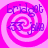 A four- of identical pixelated icons with pink and white spiral backgrounds, each containing blue text reading "bridget" above a stylized symbol and "jake" below