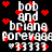Black background with white pixelated text reading "bob and briana forevage" surrounded by red heart symbols, animated to shift position.