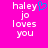 Pixelated text on bright pink background with blue heart symbol replacing 'y' in 'haley' on left side.