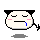 Pixel art character with black cat ears, pink cheeks, and a blue tear on the left cheek in first frame; second frame shows tear moved to right cheek; third frame has open mouth and zigzag lines above head; fourth frame returns to closed mouth.