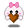 Pixel art character with pink bow, white face, and brown heart-shaped object; four variations show different expressions and blush patterns.