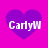 Four purple heart shapes on a bright pink background, each containing white text reading 'CarlyW' with varying pixelation levels.