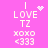 Pixelated text and symbols on a pink background with animated heart and star effects above 'I LOVE TZ' lines.