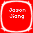 Four identical red square icons with rounded corners arranged in a , each displaying white pixelated text "Jason Jiang"
