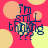 A pixelated animation with a red background featuring yellow and orange circles, displaying the text "I'm still thinking" in dark blue letters.