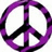 Three purple peace signs with black outlines arranged in a on a white background, with the bottom-right position empty