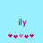 Pixelated purple text 'ily' above a of five pink and magenta hearts on light blue background