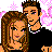 Pixel art contact sheet showing multiple frames of an animated buddy icon featuring a couple in matching outfits with pink and black color scheme, text "Hes My 1 And Only!" on right side.