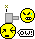 Yellow pixelated face with gray rectangular attachment, showing sequential expression changes from angry to neutral and back.