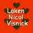 Red background with dark green hearts and white text reading 'Laken Nicol Visnick' in pixelated font, arranged in a repeating pattern.