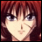 Pixelated anime-style face with red hair and large eyes, next to stylized text on a black background.