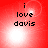 Red background with pixelated text 'i love davis' and shifting white light effects across four