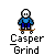 Pixel art animation of a character performing skateboarding tricks on a ramp, with text 'Casper Grind' below.