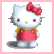 A pixelated Hello Kitty character in a red dress with yellow accents and a pink bow, next to a black background with pink text reading "I Love You" on a contact sheet layout.